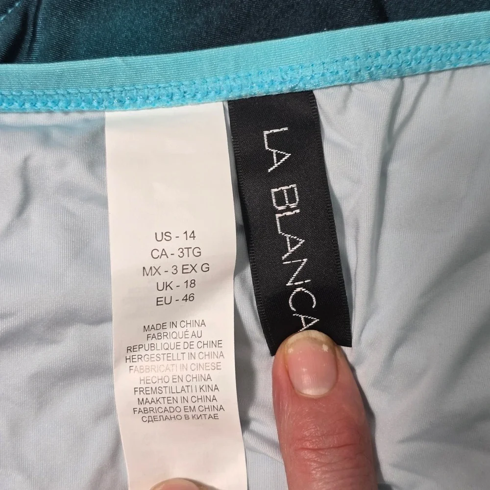 NWT La Blanca Ombre‎ Side Tie Bikini Bottoms Turquoise Teal LB2LF94 Size 14